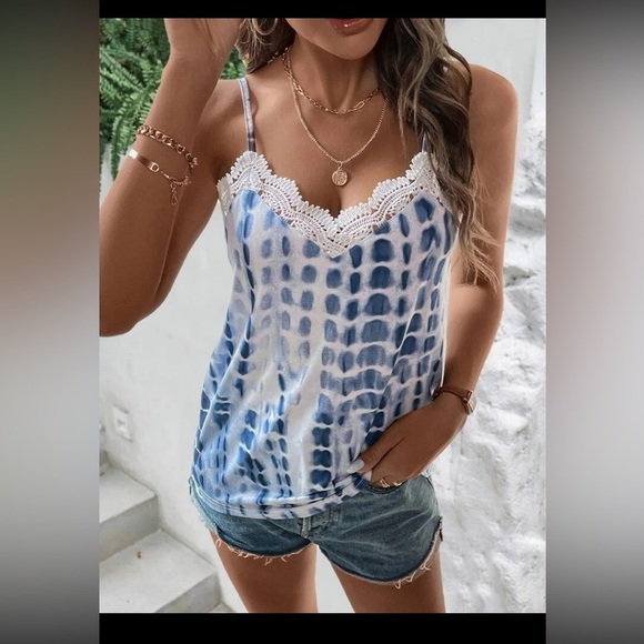Tie Dye Contrast Lace Cami Top size M new without tag - Picture 3 of 14